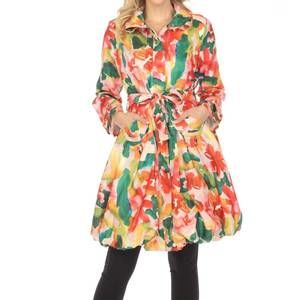 NEW SAMUEL DONG belted water resistant bubble trench coat in green/pink
